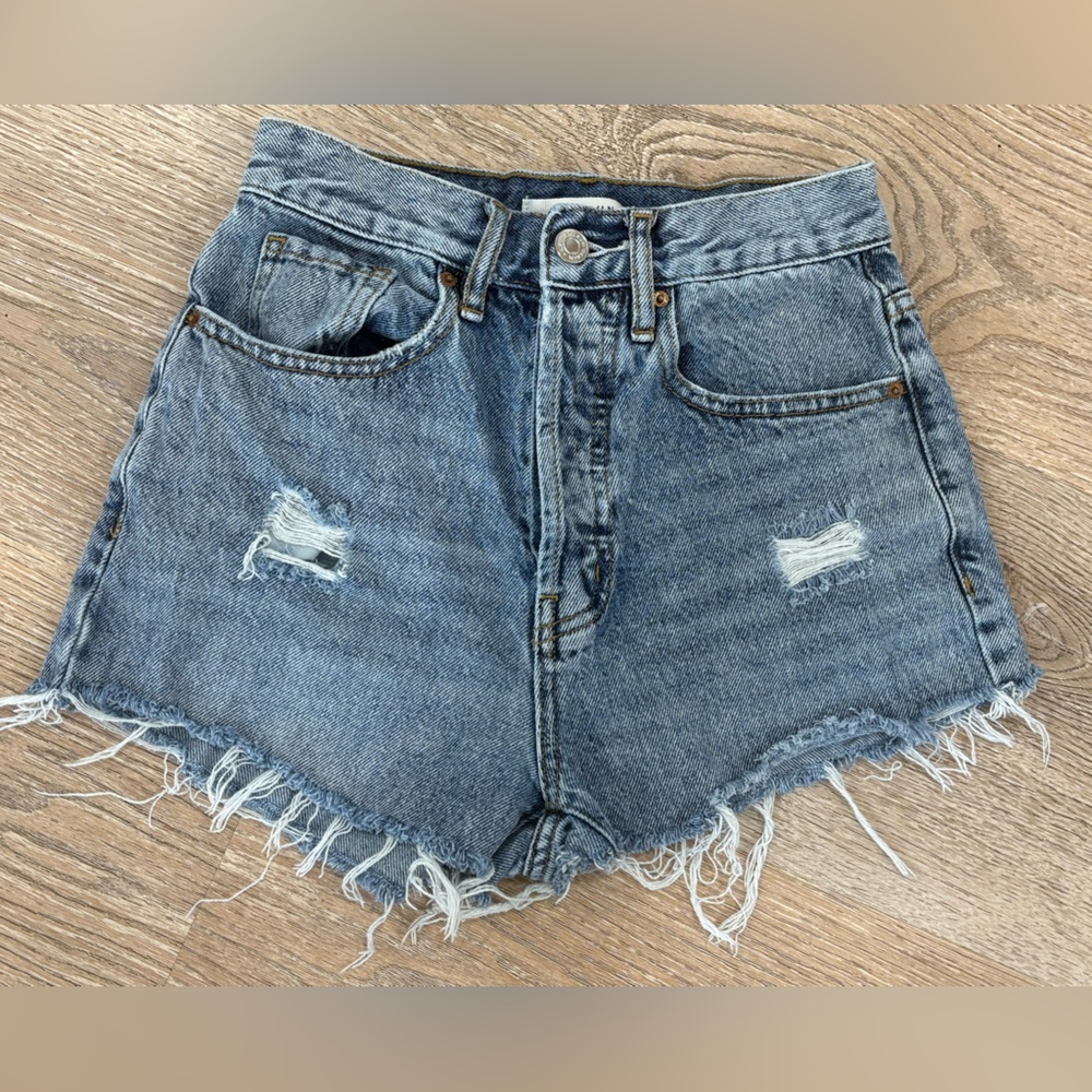PacSun‎ Dad Jean Shorts Womens 23 High Rise Distressed Raw Hem Denim